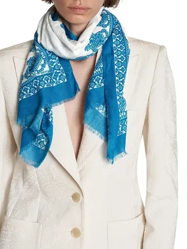 Etro Women's Tosca Printed Cotton-Modal Scarf - Blue | Thumbnail 3 Etro Women's Tosca Printed Cotton-Modal Scarf - Blue | Thumbnail 3