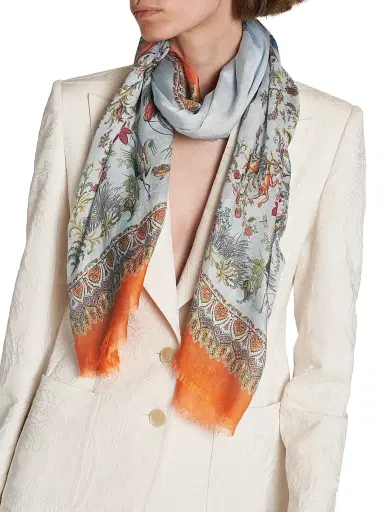 Etro Women's Boheme Printed Cotton-Silk Scarf - Azzurro | Thumbnail 3 Etro Women's Boheme Printed Cotton-Silk Scarf - Azzurro | Thumbnail 3