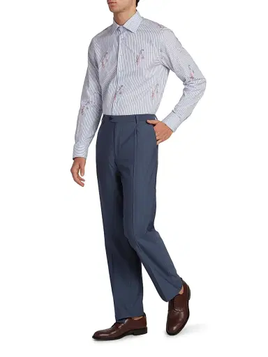 Etro Men's Pinstriped Monkey Jacquard Button-Front Shirt - Multicolor Azure Base | Thumbnail 2 Etro Men's Pinstriped Monkey Jacquard Button-Front Shirt - Multicolor Azure Base | Thumbnail 2