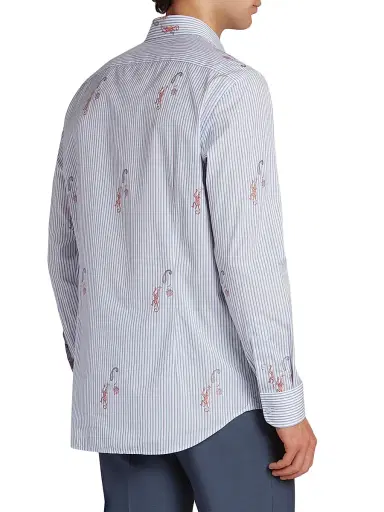 Etro Men's Pinstriped Monkey Jacquard Button-Front Shirt - Multicolor Azure Base | Thumbnail 5 Etro Men's Pinstriped Monkey Jacquard Button-Front Shirt - Multicolor Azure Base | Thumbnail 5