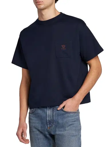 Versace Men's Medusa Pocket Crewneck T-Shirt - Navy Blue | Thumbnail 4 Versace Men's Medusa Pocket Crewneck T-Shirt - Navy Blue | Thumbnail 4