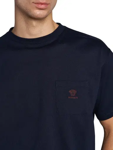 Versace Men's Medusa Pocket Crewneck T-Shirt - Navy Blue | Thumbnail 6 Versace Men's Medusa Pocket Crewneck T-Shirt - Navy Blue | Thumbnail 6