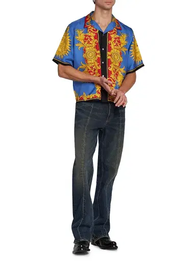Versace Men's The Sun Silk Twill Shirt | Thumbnail 2 Versace Men's The Sun Silk Twill Shirt | Thumbnail 2