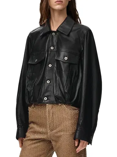 LOEWE Women's Leather Bomber Jacket - Black | Thumbnail 3 LOEWE Women's Leather Bomber Jacket - Black | Thumbnail 3