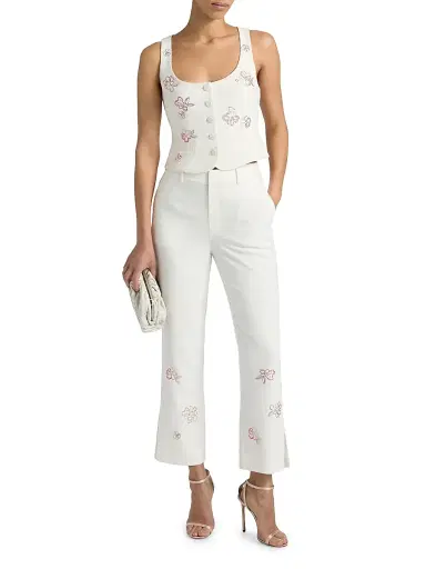 Cinq à Sept Women's Kerry Blooming Linework Crop Pants - Ivory Multi | Thumbnail 2 Cinq à Sept Women's Kerry Blooming Linework Crop Pants - Ivory Multi | Thumbnail 2