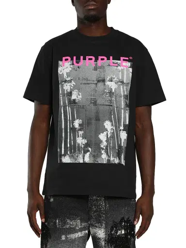 Purple Brand Men's Abstract Logo Cotton Crewneck T-Shirt - Black | Thumbnail 1 Purple Brand Men's Abstract Logo Cotton Crewneck T-Shirt - Black | Thumbnail 1