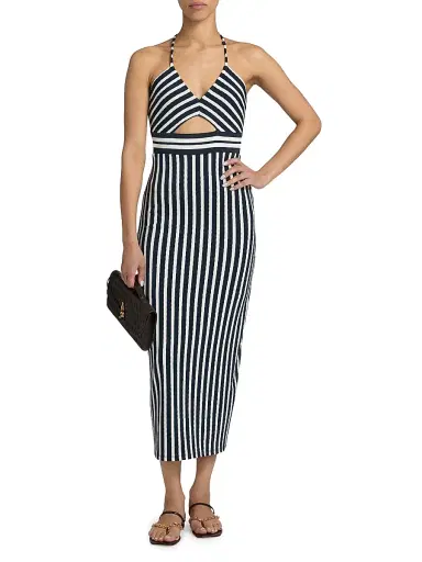 Ramy Brook Women's Stevie Halterneck Striped Midi-Dress - Navy Stripe | Thumbnail 2 Ramy Brook Women's Stevie Halterneck Striped Midi-Dress - Navy Stripe | Thumbnail 2