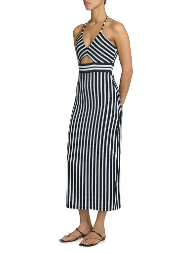 Ramy Brook Women's Stevie Halterneck Striped Midi-Dress - Navy Stripe | Thumbnail 4 Ramy Brook Women's Stevie Halterneck Striped Midi-Dress - Navy Stripe | Thumbnail 4