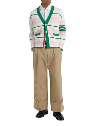 Thom Browne Men's Cotton Gabardine Wide-Leg Trousers - Khaki | Thumbnail 2 Thom Browne Men's Cotton Gabardine Wide-Leg Trousers - Khaki | Thumbnail 2