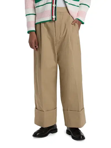 Thom Browne Men's Cotton Gabardine Wide-Leg Trousers - Khaki | Thumbnail 3 Thom Browne Men's Cotton Gabardine Wide-Leg Trousers - Khaki | Thumbnail 3