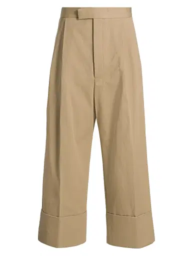 Thom Browne Men's Cotton Gabardine Wide-Leg Trousers - Khaki | Thumbnail 1 Thom Browne Men's Cotton Gabardine Wide-Leg Trousers - Khaki | Thumbnail 1