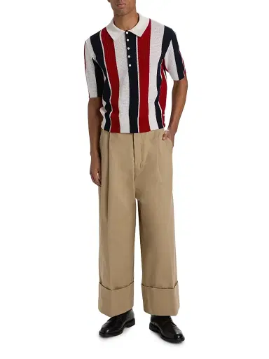 Thom Browne Men's Shadow Striped Cashmere Polo Sweater - Red Blue White | Thumbnail 2 Thom Browne Men's Shadow Striped Cashmere Polo Sweater - Red Blue White | Thumbnail 2