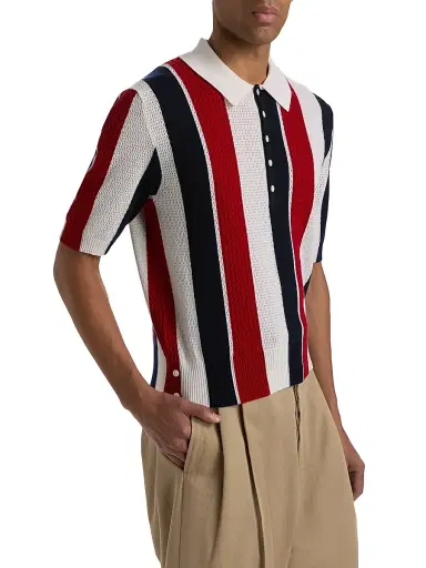 Thom Browne Men's Shadow Striped Cashmere Polo Sweater - Red Blue White | Thumbnail 4 Thom Browne Men's Shadow Striped Cashmere Polo Sweater - Red Blue White | Thumbnail 4