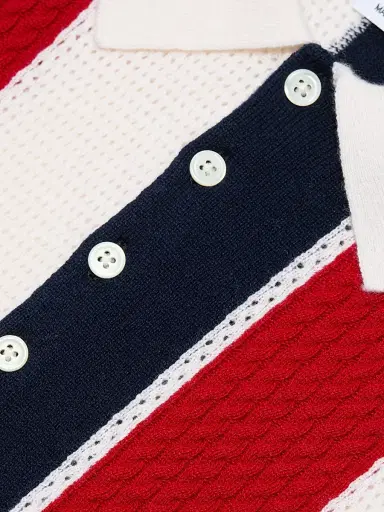 Thom Browne Men's Shadow Striped Cashmere Polo Sweater - Red Blue White | Thumbnail 7 Thom Browne Men's Shadow Striped Cashmere Polo Sweater - Red Blue White | Thumbnail 7