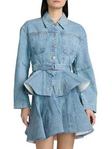 AKNVAS Women's Alex Ruffled Denim Jacket - Sky Blue Denim | Thumbnail 3 AKNVAS Women's Alex Ruffled Denim Jacket - Sky Blue Denim | Thumbnail 3