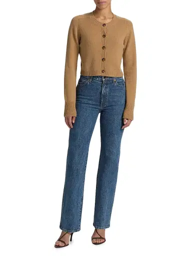 Loulou de Saison Women's Zephir Cropped Cardigan - Camel - Size XL | Thumbnail 2 Loulou de Saison Women's Zephir Cropped Cardigan - Camel - Size XL | Thumbnail 2