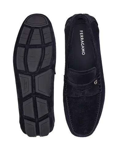 FERRAGAMO Men's Timothy Suede Driving Loafers - Navy | Thumbnail 4 FERRAGAMO Men's Timothy Suede Driving Loafers - Navy | Thumbnail 4