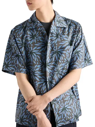 Prada Men's Printed Cotton Bowling Shirt - Beige Khaki | Thumbnail 11 Prada Men's Printed Cotton Bowling Shirt - Beige Khaki | Thumbnail 11
