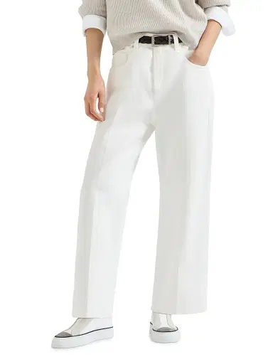 Brunello Cucinelli Women's Dyed Denim Contemporary Square Trousers with Monili - | Thumbnail 2 Brunello Cucinelli Women's Dyed Denim Contemporary Square Trousers with Monili - | Thumbnail 2