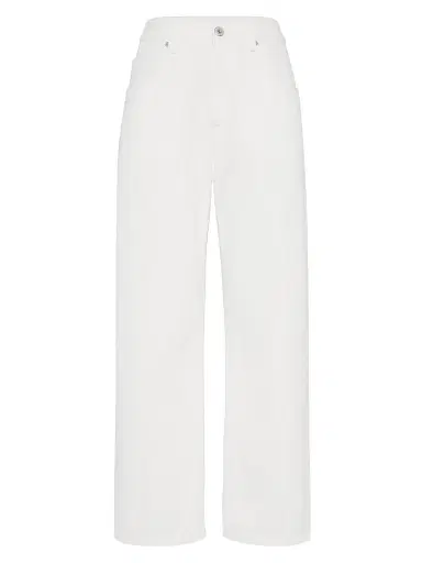 Brunello Cucinelli Women's Dyed Denim Contemporary Square Trousers with Monili - | Thumbnail 1 Brunello Cucinelli Women's Dyed Denim Contemporary Square Trousers with Monili - | Thumbnail 1