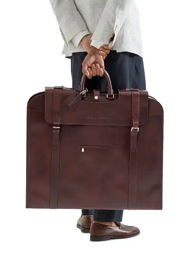 Brunello Cucinelli Men's Calfskin Suit Carrier - Burgundy | Thumbnail 2 Brunello Cucinelli Men's Calfskin Suit Carrier - Burgundy | Thumbnail 2
