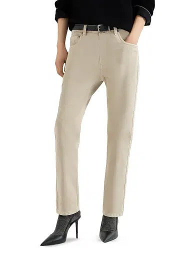 Brunello Cucinelli Women's Dyed Denim Five Pocket Straight Jeans with Shiny Bartack - Sand - Size 16 | Thumbnail 2 Brunello Cucinelli Women's Dyed Denim Five Pocket Straight Jeans with Shiny Bartack - Sand - Size 16 | Thumbnail 2
