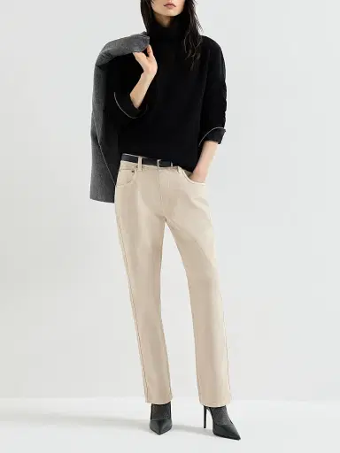 Brunello Cucinelli Women's Dyed Denim Five Pocket Straight Jeans with Shiny Bartack - Sand - Size 16 | Thumbnail 6 Brunello Cucinelli Women's Dyed Denim Five Pocket Straight Jeans with Shiny Bartack - Sand - Size 16 | Thumbnail 6