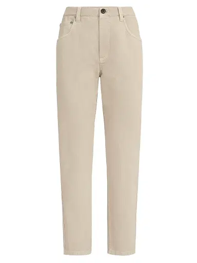 Brunello Cucinelli Women's Dyed Denim Five Pocket Straight Jeans with Shiny Bartack - Sand - Size 16 | Thumbnail 1 Brunello Cucinelli Women's Dyed Denim Five Pocket Straight Jeans with Shiny Bartack - Sand - Size 16 | Thumbnail 1