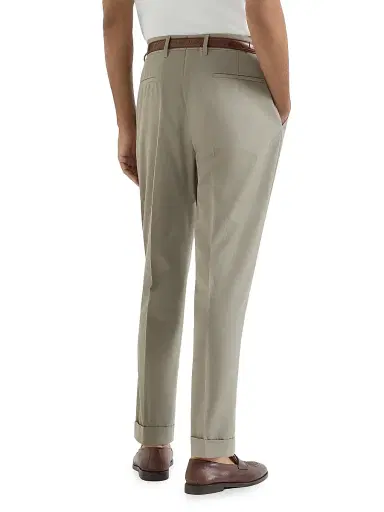 Brunello Cucinelli Men's Cotton Crêpe Batavia Trousers with Pleats - Khaki - Size 46 | Thumbnail 3 Brunello Cucinelli Men's Cotton Crêpe Batavia Trousers with Pleats - Khaki - Size 46 | Thumbnail 3