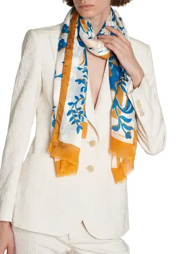 Etro Women's Boheme Floral-Print Cotton-Silk Scarf - Bianco | Thumbnail 3 Etro Women's Boheme Floral-Print Cotton-Silk Scarf - Bianco | Thumbnail 3