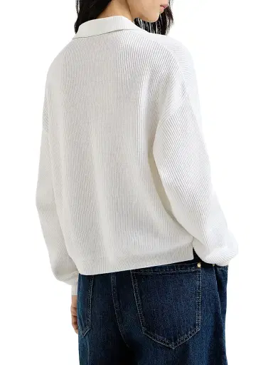 Brunello Cucinelli Women's Cotton English Rib Knit Polo Shirt with Monili - Panama | Thumbnail 3 Brunello Cucinelli Women's Cotton English Rib Knit Polo Shirt with Monili - Panama | Thumbnail 3