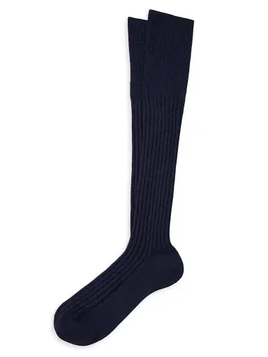 Brunello Cucinelli Men's Virgin Wool and Cashmere Rib Knit Socks - Blue | Thumbnail 1 Brunello Cucinelli Men's Virgin Wool and Cashmere Rib Knit Socks - Blue | Thumbnail 1