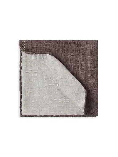 Brunello Cucinelli Men's Silk Pocket Square with Printed Logo - Brown | Thumbnail 1 Brunello Cucinelli Men's Silk Pocket Square with Printed Logo - Brown | Thumbnail 1