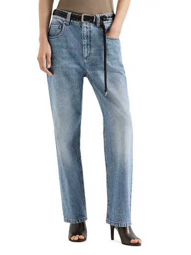 Brunello Cucinelli Women's Authentic Denim Retro Five Pocket Trousers with Monili - Light Denim | Thumbnail 2 Brunello Cucinelli Women's Authentic Denim Retro Five Pocket Trousers with Monili - Light Denim | Thumbnail 2