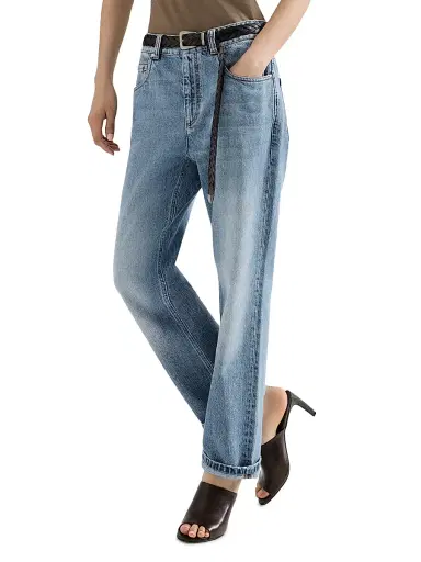 Brunello Cucinelli Women's Authentic Denim Retro Five Pocket Trousers with Monili - Light Denim | Thumbnail 3 Brunello Cucinelli Women's Authentic Denim Retro Five Pocket Trousers with Monili - Light Denim | Thumbnail 3