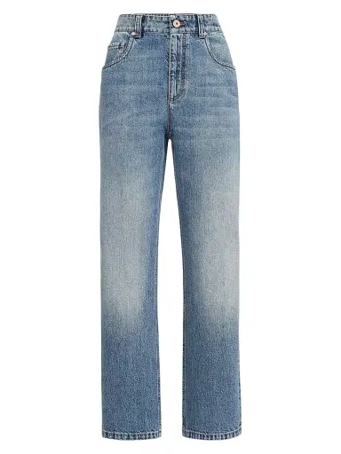 Brunello Cucinelli Women's Authentic Denim Retro Five Pocket Trousers with Monili - Light Denim | Thumbnail 1 Brunello Cucinelli Women's Authentic Denim Retro Five Pocket Trousers with Monili - Light Denim | Thumbnail 1