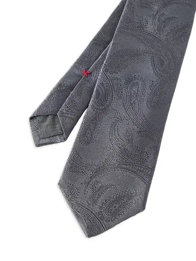 Brunello Cucinelli Men's Paisley Silk Tie - Dark Grey | Thumbnail 3 Brunello Cucinelli Men's Paisley Silk Tie - Dark Grey | Thumbnail 3