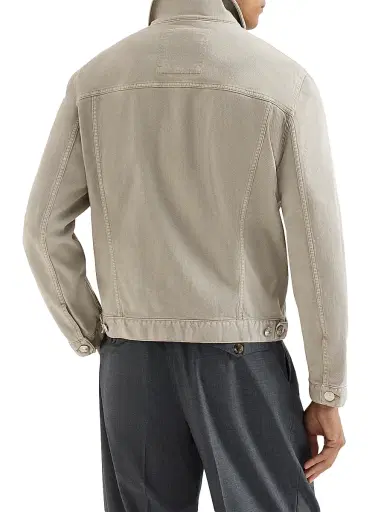 Brunello Cucinelli Men's Garment Dyed Four Pocket Jacket in Lightweight Denim - Beige Khaki | Thumbnail 3 Brunello Cucinelli Men's Garment Dyed Four Pocket Jacket in Lightweight Denim - Beige Khaki | Thumbnail 3