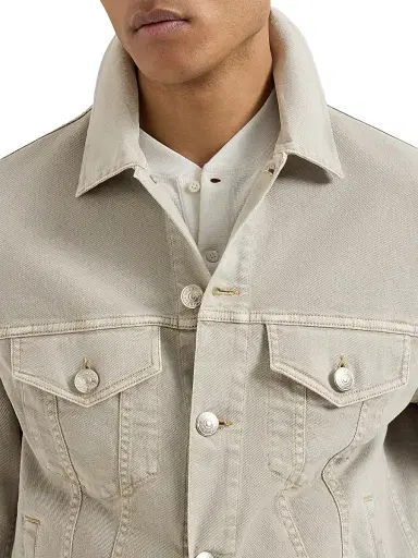 Brunello Cucinelli Men's Garment Dyed Four Pocket Jacket in Lightweight Denim - Beige Khaki | Thumbnail 4 Brunello Cucinelli Men's Garment Dyed Four Pocket Jacket in Lightweight Denim - Beige Khaki | Thumbnail 4