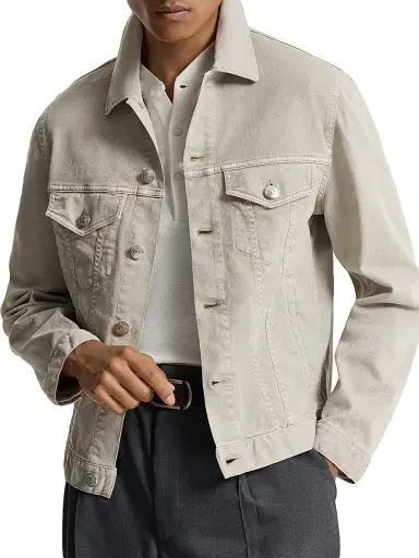 Brunello Cucinelli Men's Garment Dyed Four Pocket Jacket in Lightweight Denim - Beige Khaki | Thumbnail 5 Brunello Cucinelli Men's Garment Dyed Four Pocket Jacket in Lightweight Denim - Beige Khaki | Thumbnail 5
