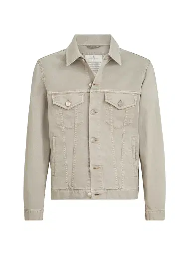 Brunello Cucinelli Men's Garment Dyed Four Pocket Jacket in Lightweight Denim - Beige Khaki | Thumbnail 1 Brunello Cucinelli Men's Garment Dyed Four Pocket Jacket in Lightweight Denim - Beige Khaki | Thumbnail 1