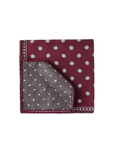 Brunello Cucinelli Men's Silk Pocket Square with Diamond Design - Red | Thumbnail 1 Brunello Cucinelli Men's Silk Pocket Square with Diamond Design - Red | Thumbnail 1