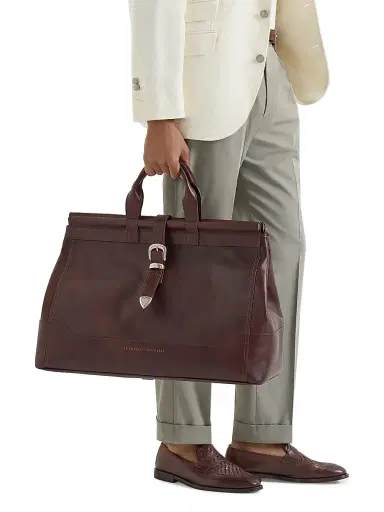 Brunello Cucinelli Men's Calfskin Bag - Burgundy | Thumbnail 2 Brunello Cucinelli Men's Calfskin Bag - Burgundy | Thumbnail 2