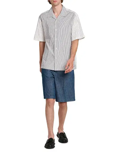 Jil Sander Men's Striped Cotton Button-Front Shirt - Artic Sea | Thumbnail 2 Jil Sander Men's Striped Cotton Button-Front Shirt - Artic Sea | Thumbnail 2