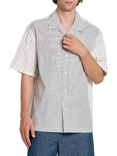 Jil Sander Men's Striped Cotton Button-Front Shirt - Artic Sea | Thumbnail 3 Jil Sander Men's Striped Cotton Button-Front Shirt - Artic Sea | Thumbnail 3