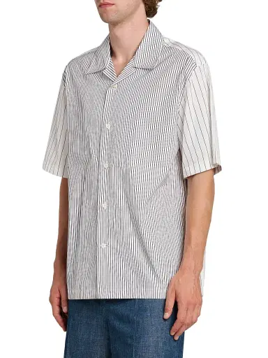 Jil Sander Men's Striped Cotton Button-Front Shirt - Artic Sea | Thumbnail 4 Jil Sander Men's Striped Cotton Button-Front Shirt - Artic Sea | Thumbnail 4