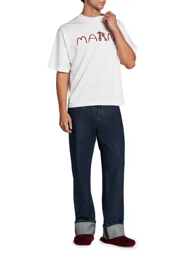 Marni Men's Logo Crewneck Cotton T-Shirt - Lily White - Size 44 | Thumbnail 2 Marni Men's Logo Crewneck Cotton T-Shirt - Lily White - Size 44 | Thumbnail 2