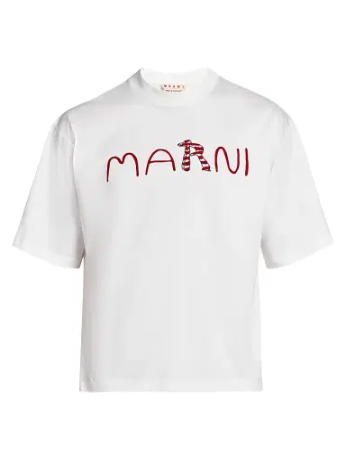 Marni Men's Logo Crewneck Cotton T-Shirt - Lily White - Size 44 | Thumbnail 1 Marni Men's Logo Crewneck Cotton T-Shirt - Lily White - Size 44 | Thumbnail 1