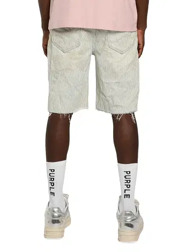 Purple Brand Men's Hickory Pinstripe Cotton Raw-Edge Shorts | Thumbnail 2 Purple Brand Men's Hickory Pinstripe Cotton Raw-Edge Shorts | Thumbnail 2