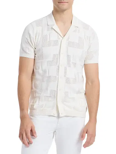 Robert Graham Men's Drayford Jacquard Short-Sleeve Cotton Sweater - Off White | Thumbnail 3 Robert Graham Men's Drayford Jacquard Short-Sleeve Cotton Sweater - Off White | Thumbnail 3